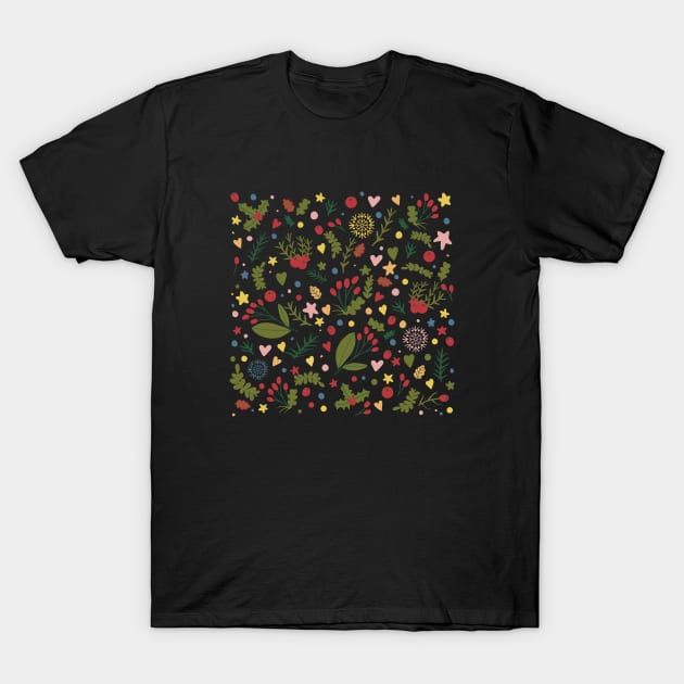 Floral Christmas Pattern T-Shirt by valentinahramov